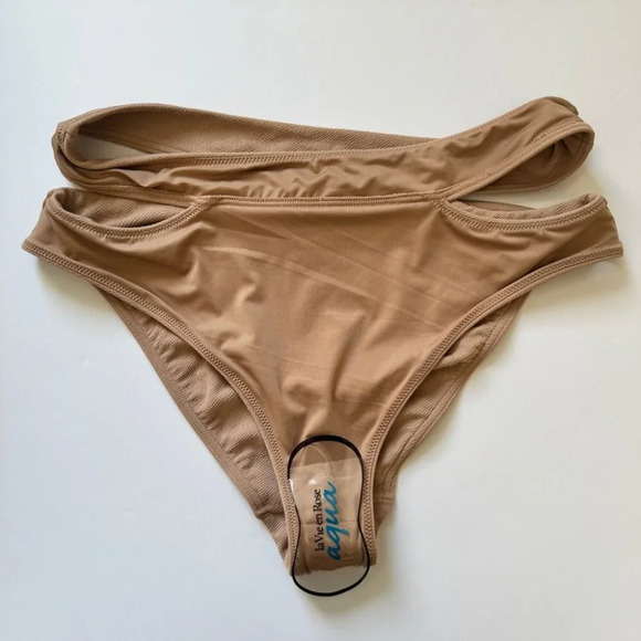 NWT La Vie En Rose Palm Beach High Waist Bikini Bottoms ONLY Gold Sand Sz L - Picture 11 of 12